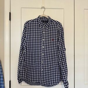 Mens Ralph Lauren Navy and White Plaid Button Down Shirt
